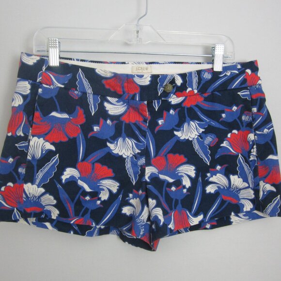 J Crew Womens 8 Navy Blue Red White Shorts Floral Flat Front 100% Cotton M - Picture 4 of 7